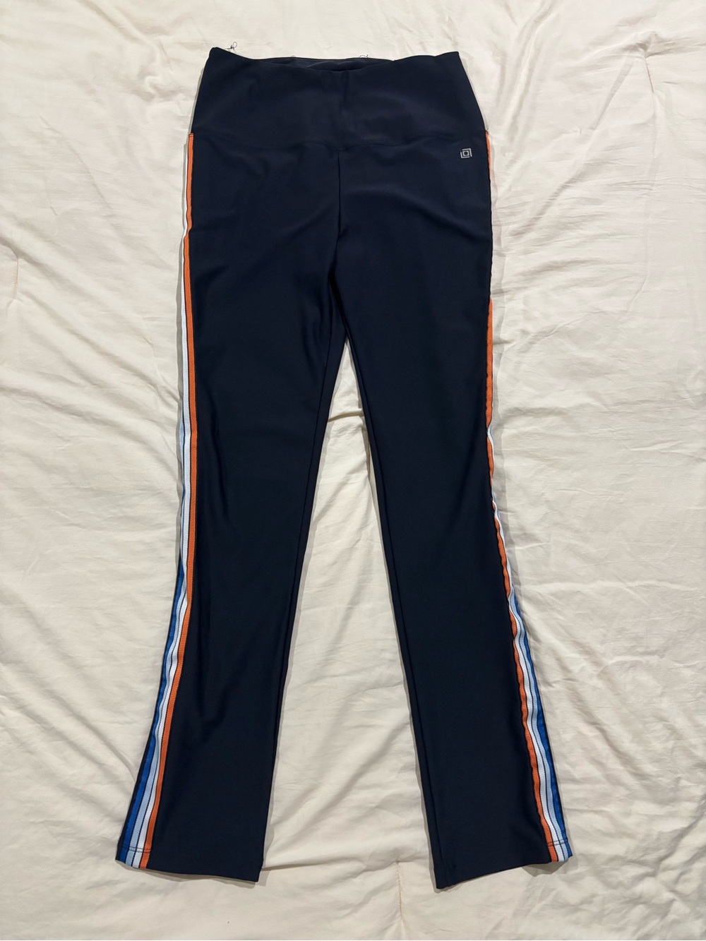 Liz Claiborne Navy Leggings with Orange and Light Blue Side Stripes
